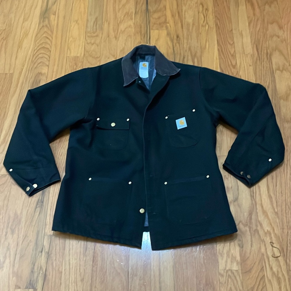 Carhartt Men’s Black Chore Coat Jacket with Blanket Lining Size 44 Collar